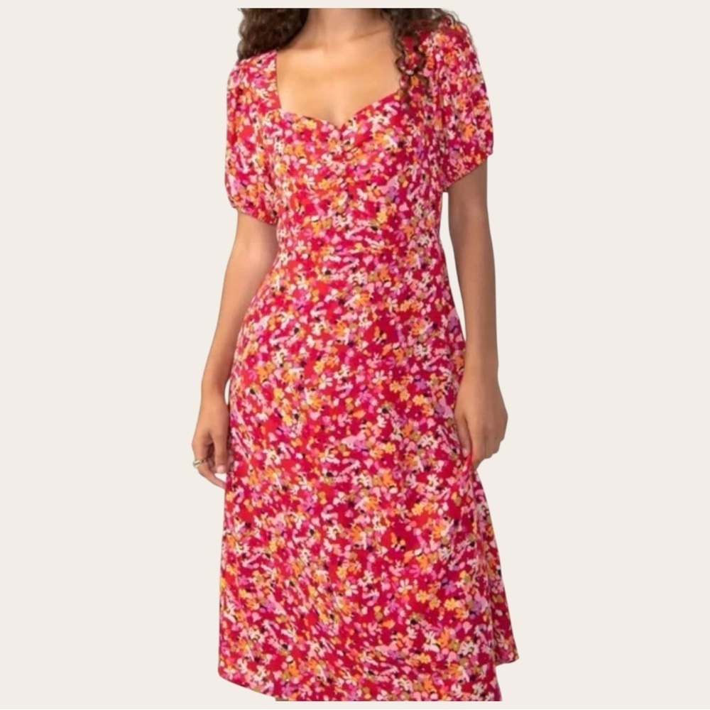 Sanctuary | Floral Puff Sleeve Sweetheart Midi Dress | Sz 10